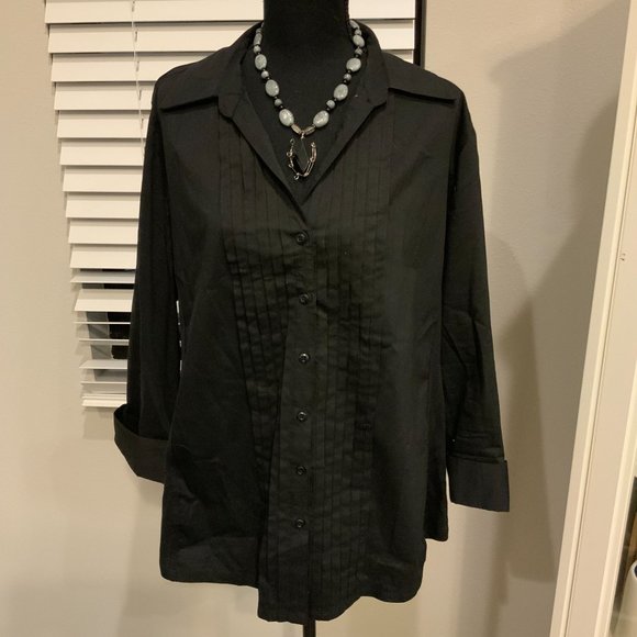 Investment II Tops - Investments II Black 3/4 Length Sleeve Button Up Top 2X